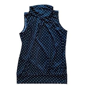 PerSeption Concept Black and White Polkadot Pattern Sleeveless Turtleneck Blouse